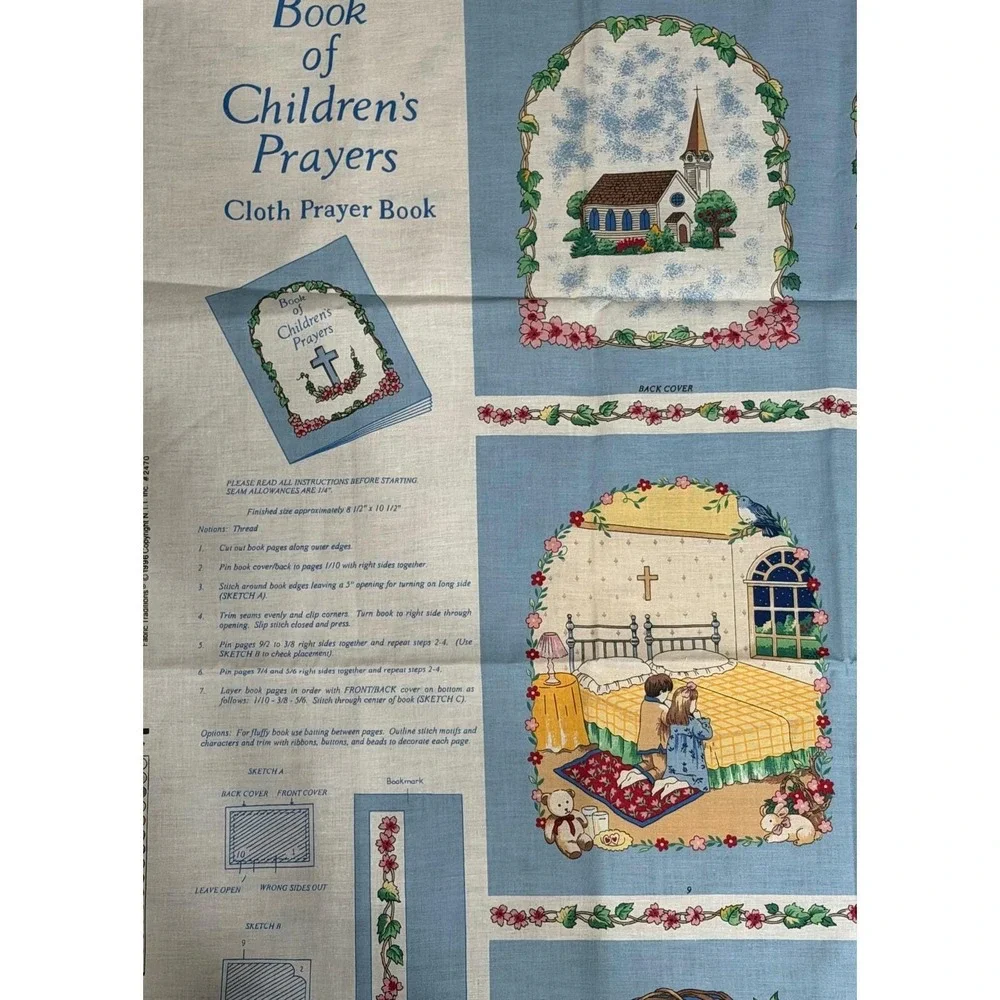 Vintage Children's Prayer Book Fabric‎ Panel Cloth Book Cut Sew Christian 1996